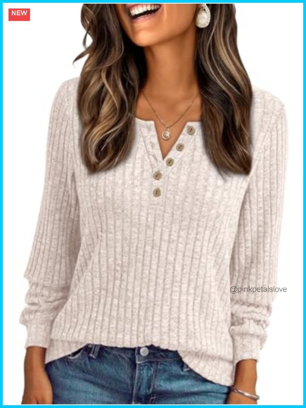 Long Sleeve Henley Tunic Sweater Lightweight Pullover Top